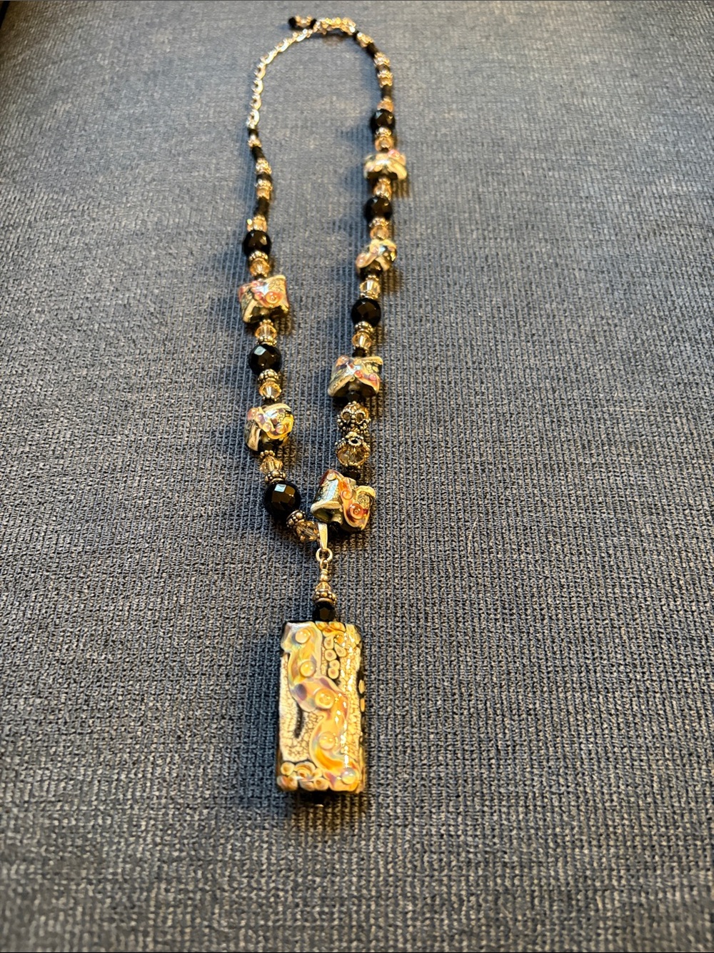 Gold and Black Glass Pendant Necklace - Women's Jewelry